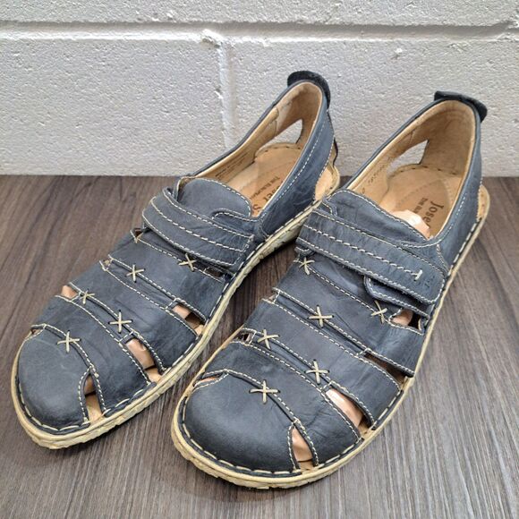 Josef Seibel Sandals Flats Comfort Shoes Gray Stitched Leather Women's Size 9 - Picture 4 of 8